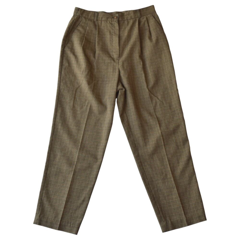 Vintage 90s Brown Plaid Pleated Pants Size 10